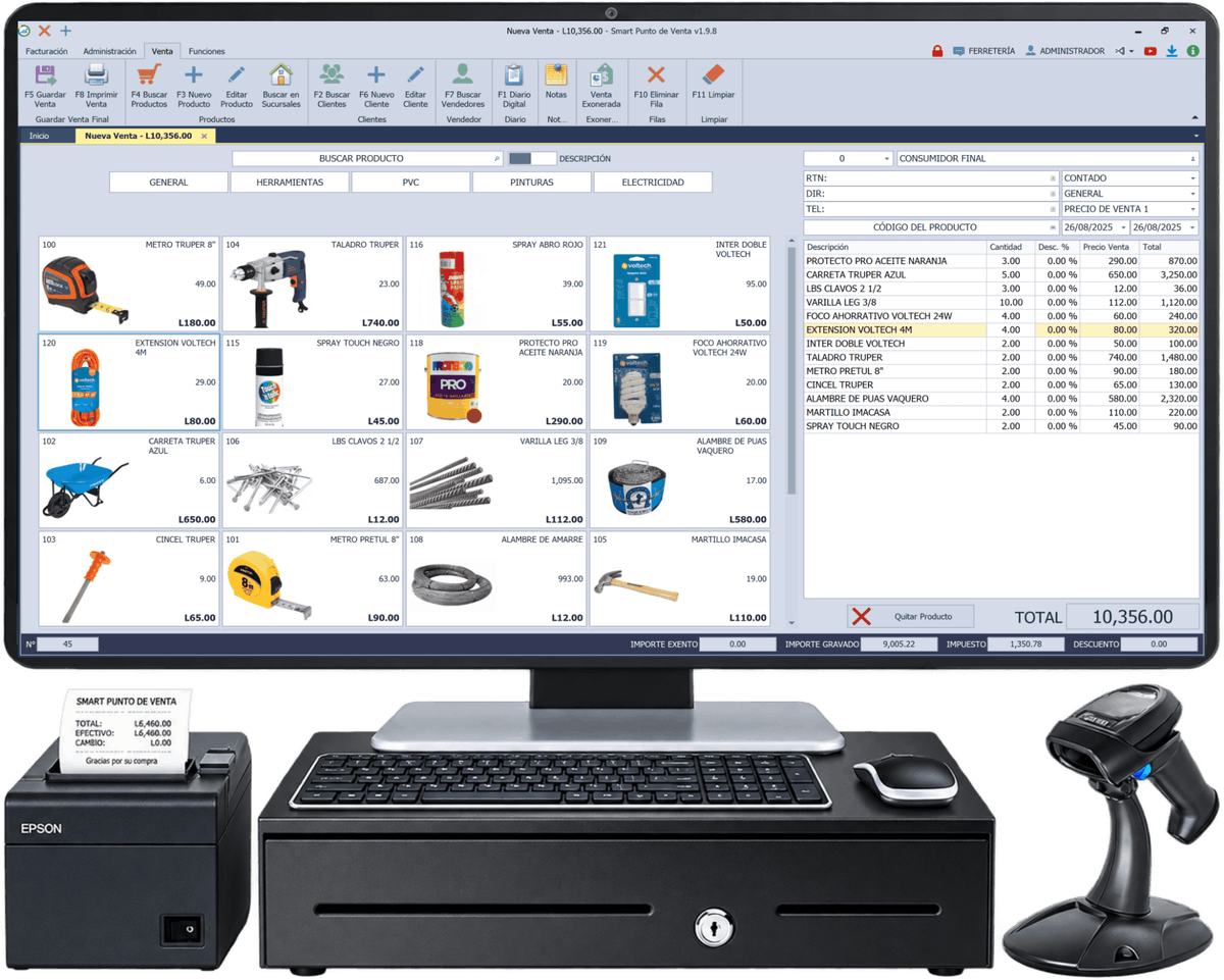 Smart Punto de Venta en equipo POS para Windows, con pantalla de ventas, impresora y gaveta