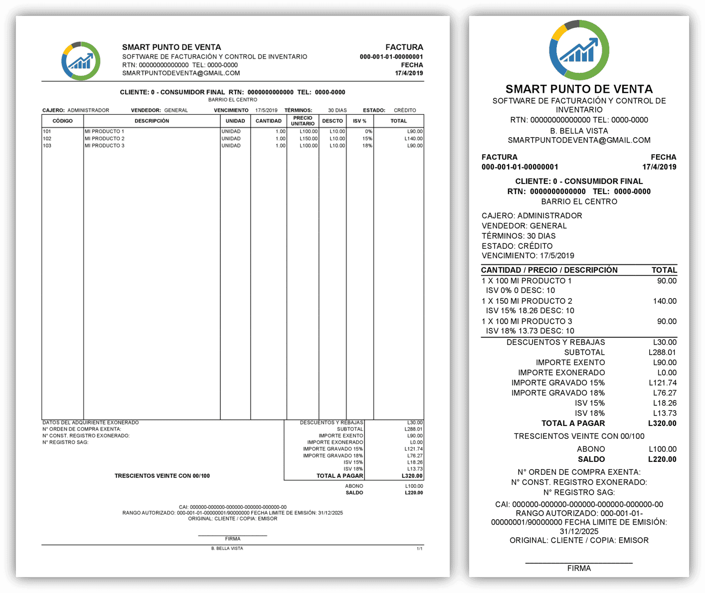 Factura carta y tickets