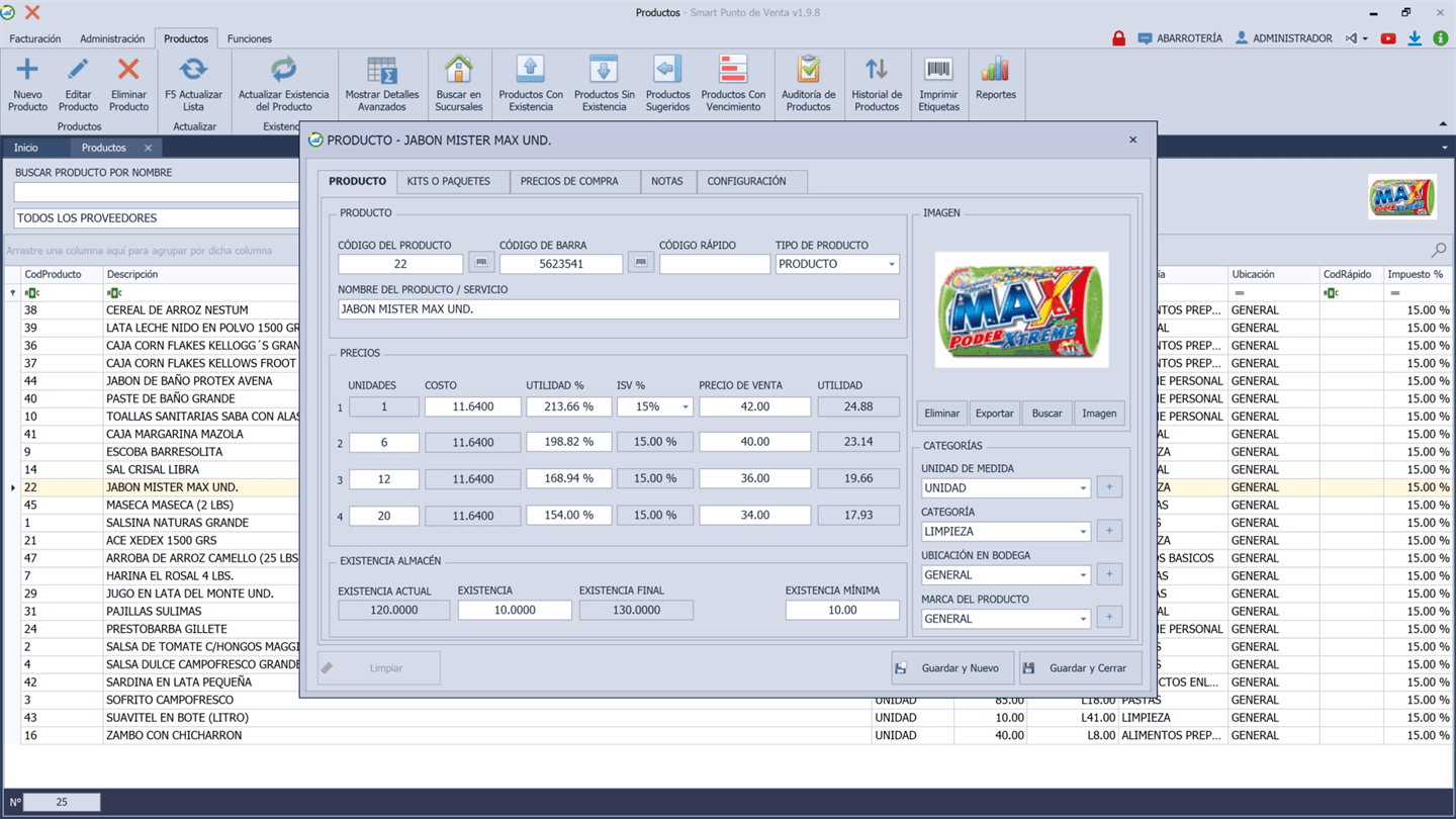 Productos e inventario