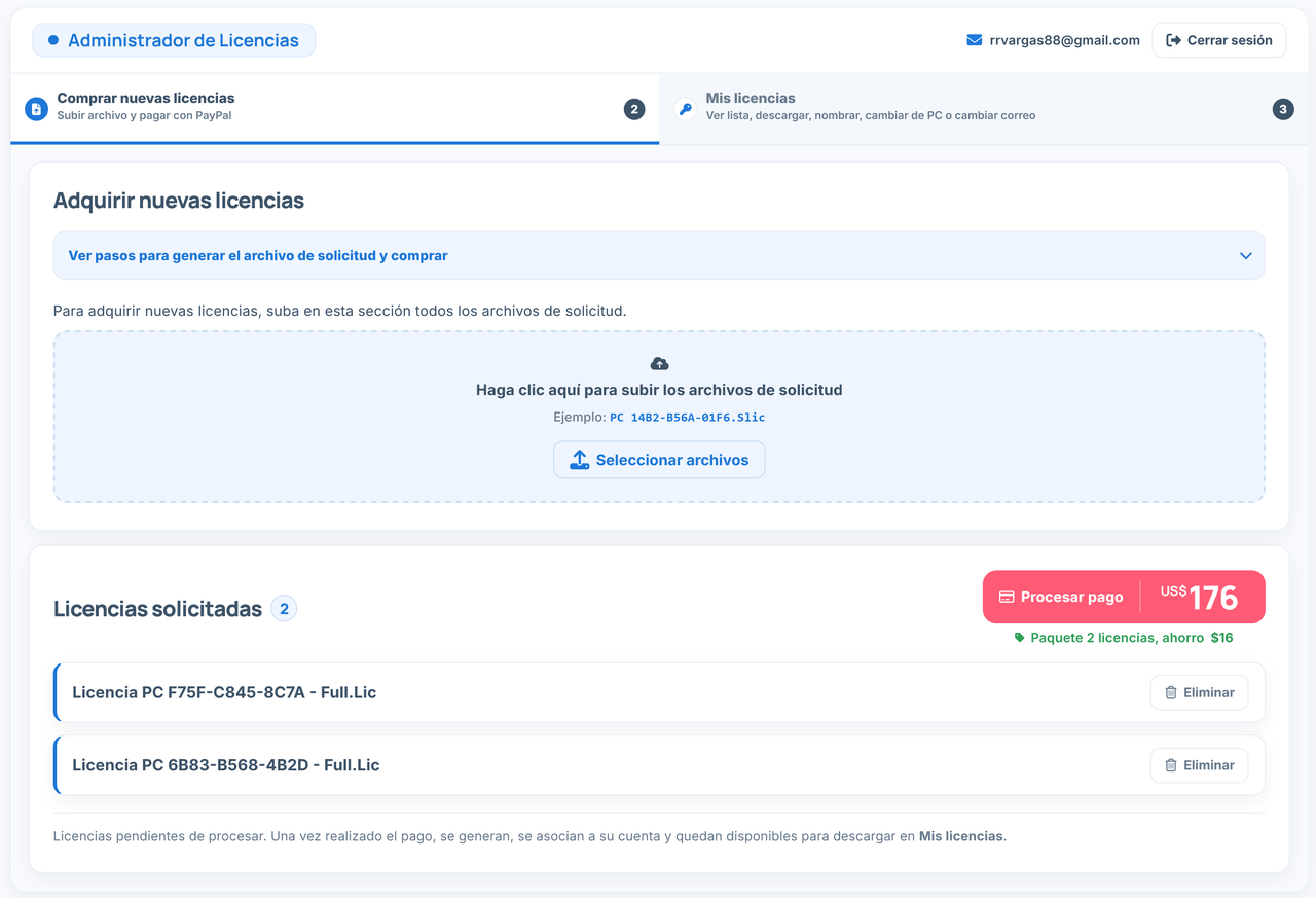 Comprar nuevas licencias en el Administrador de Licencias