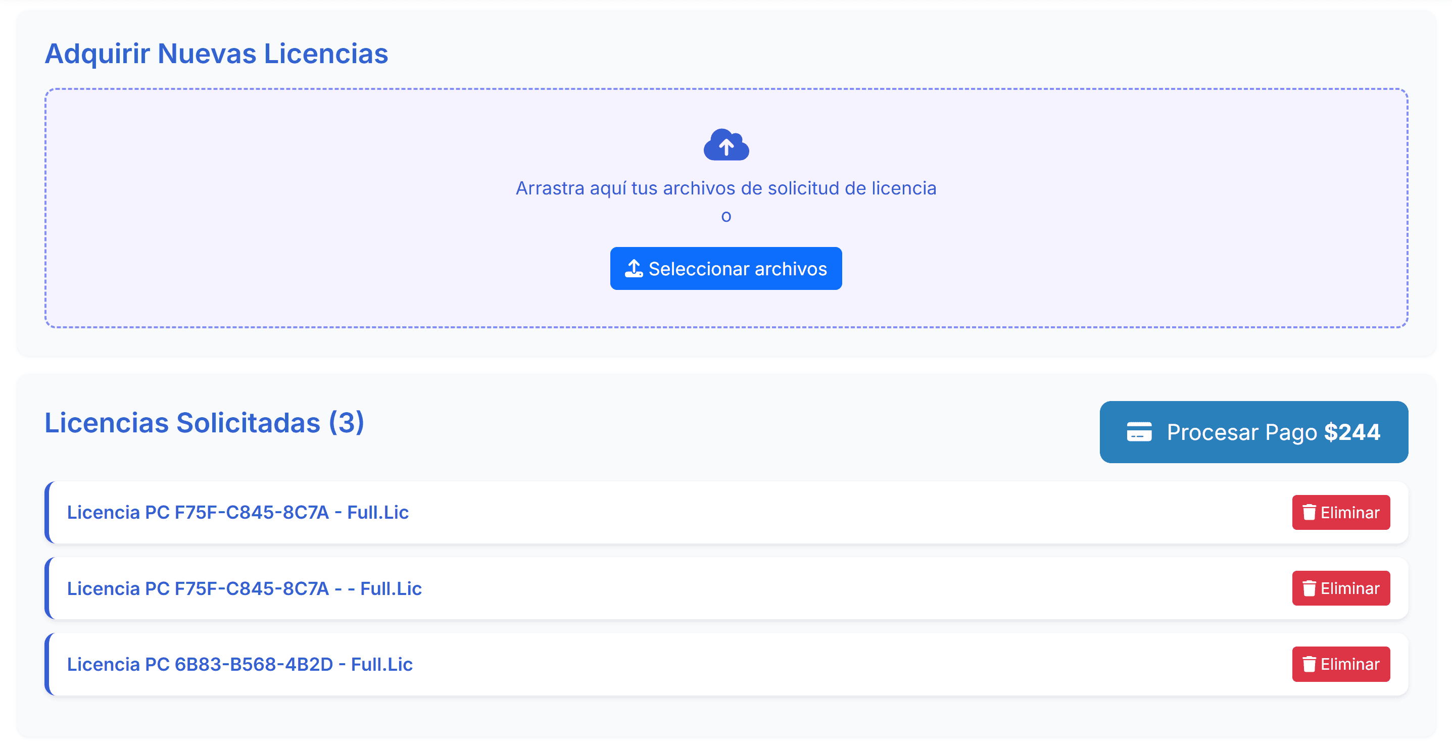 Solicitud_Licencias Pantalla de solicitud de licencias en Smart Punto de Venta
