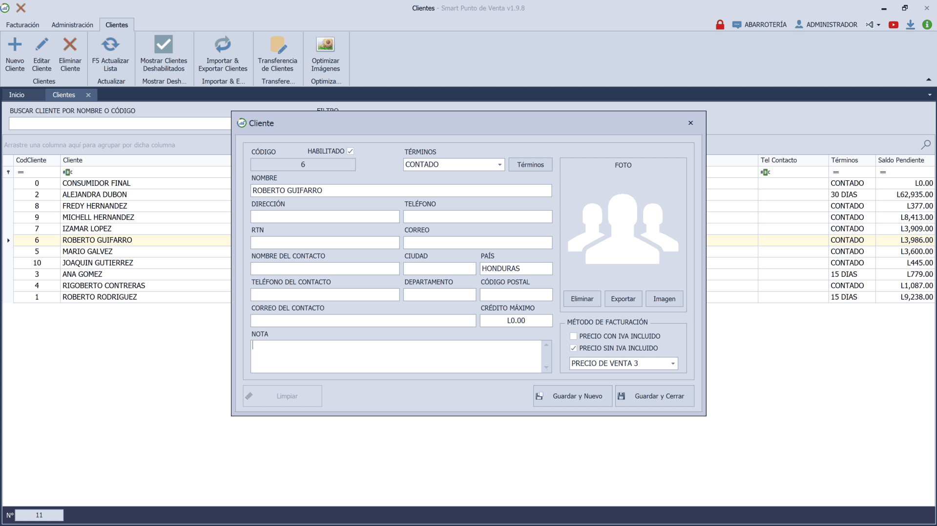 pos-clientes-nuevo Pantalla del módulo de clientes en Smart Punto de Venta