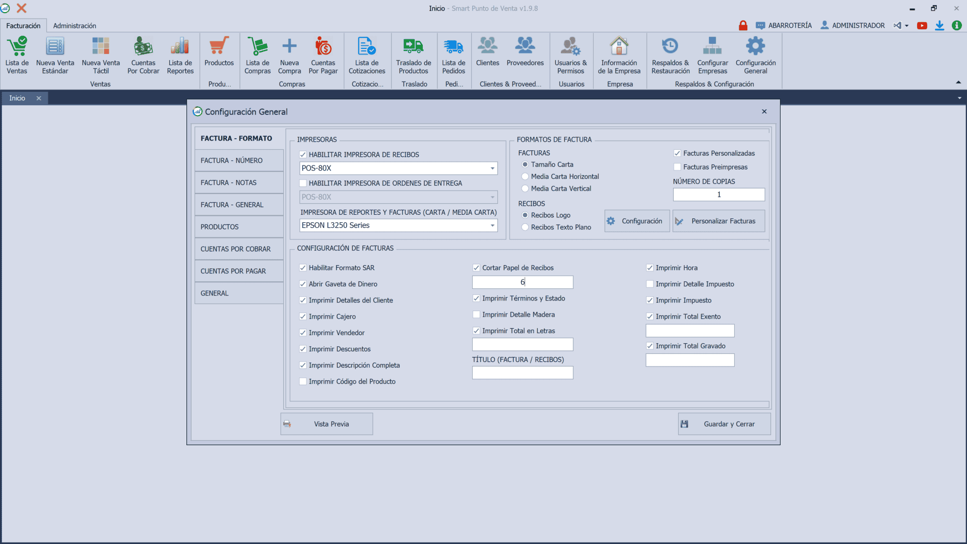 pos-configuracion-impresoras Panel de configuración de impresoras y facturas en Smart Punto de Venta