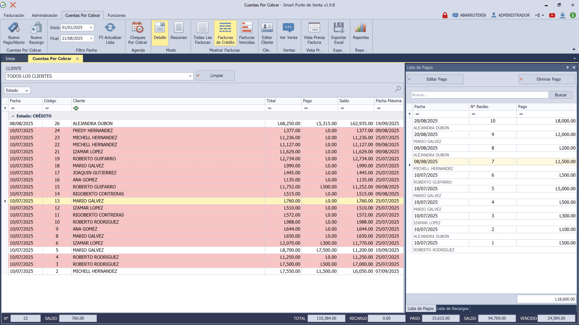 pos-cuentas-cobrar Pantalla de cuentas por cobrar en Smart Punto de Venta