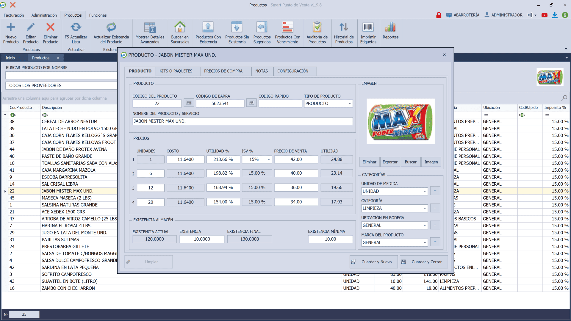 pos-productos-nuevo Pantalla para crear y editar productos en Smart Punto de Venta