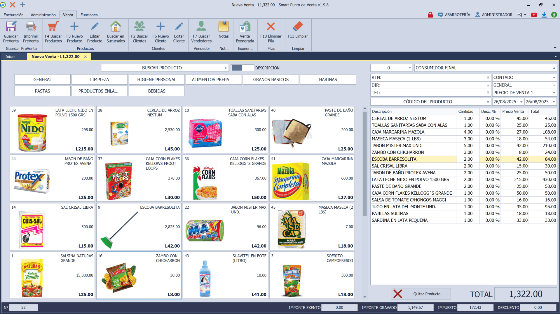 pos-ventas-abarroterias Captura de pantalla de ventas para abarroterías en Smart Punto de Venta