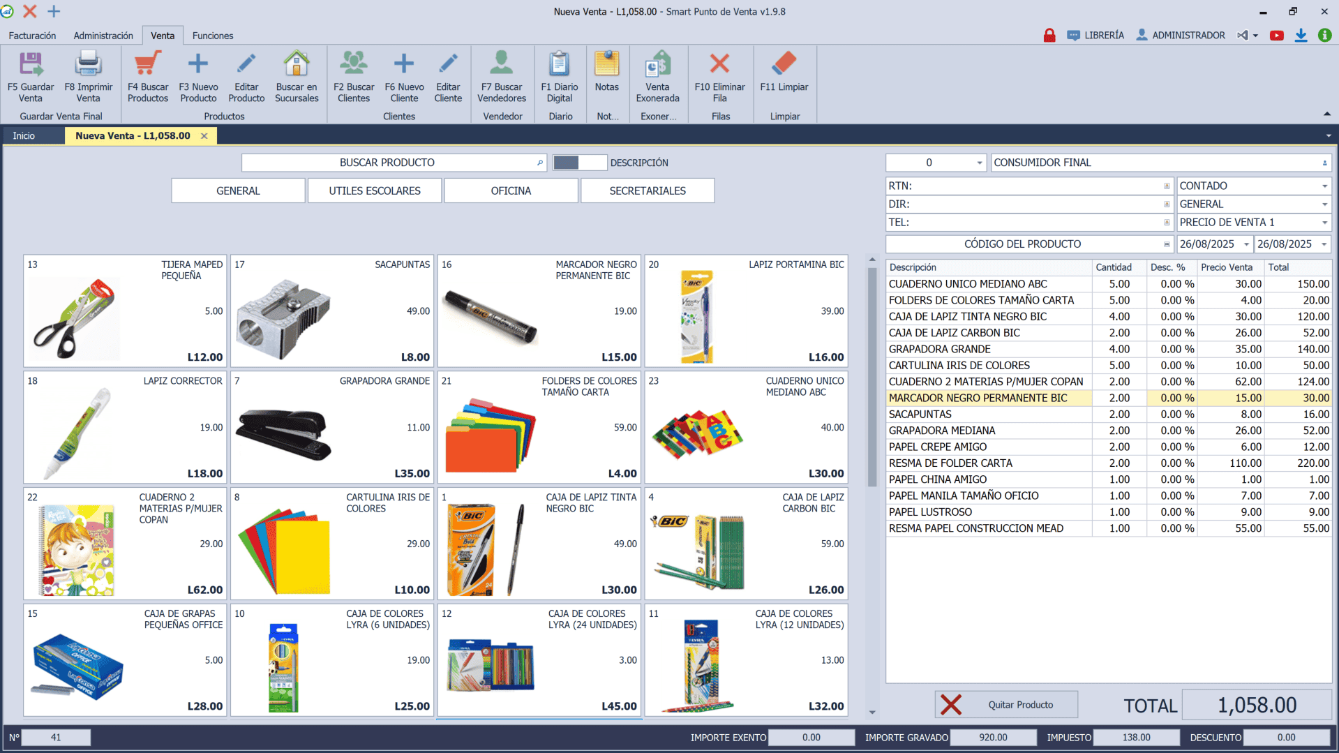 pos-ventas-librerias Captura de pantalla de ventas para librerías en Smart Punto de Venta